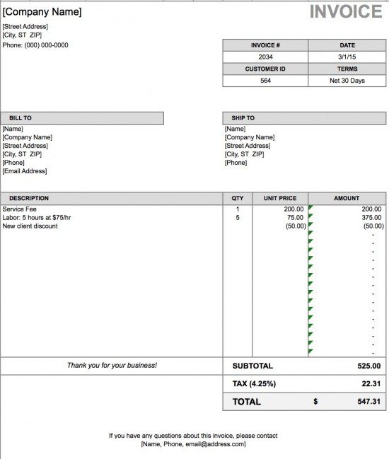 Free Billing Invoice Template Excel PDF Word (.doc)