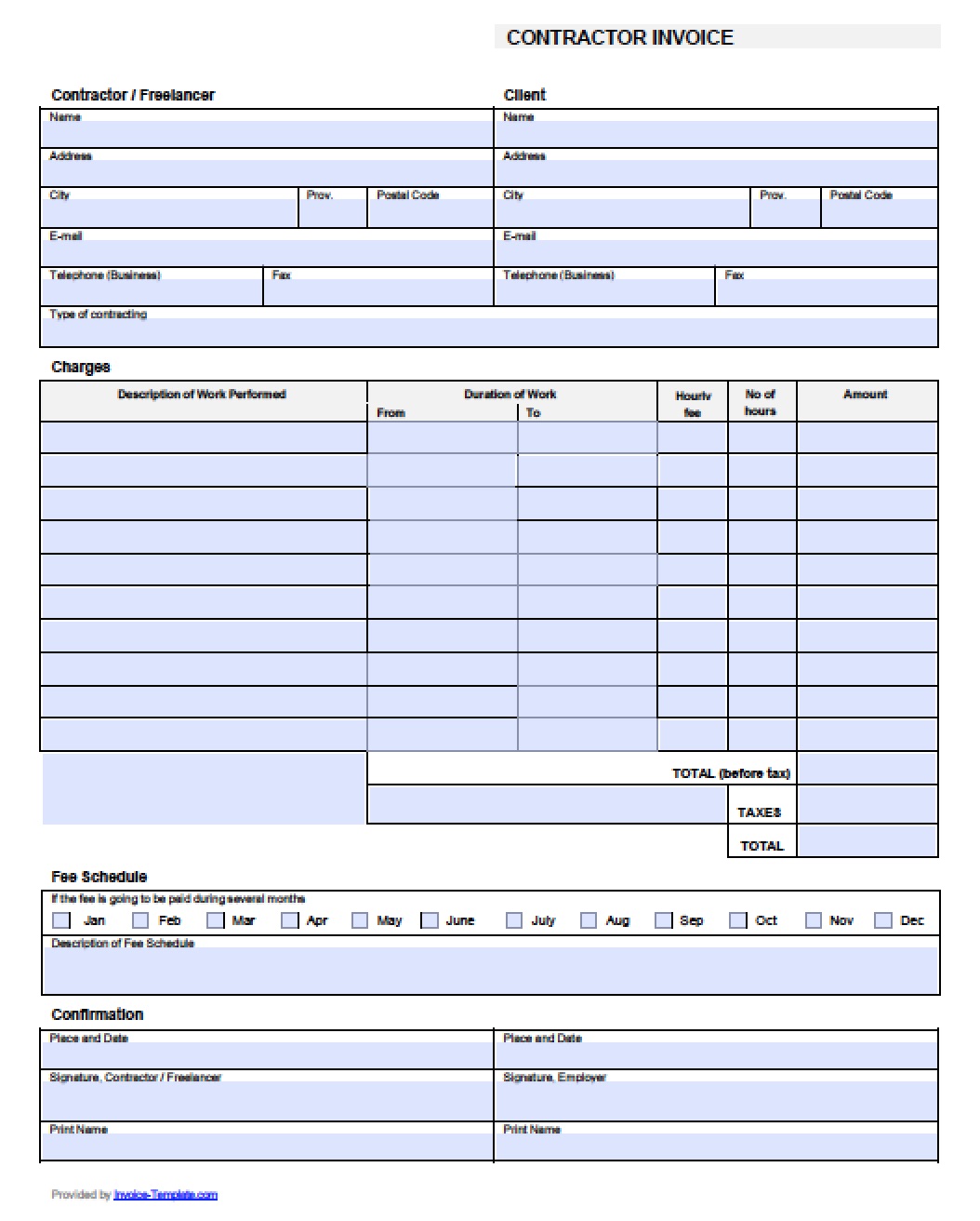 free contractor invoice template excel pdf word doc